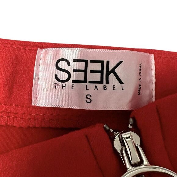 SEEK The Label Faux Suede Crop Top Red Front Zip Bustier Blouse Women's Size S - Picture 7 of 10